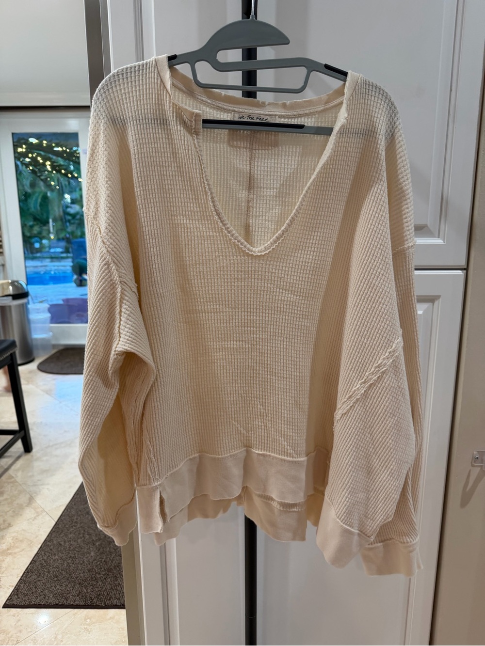 We The Free Cream Waffle Knit V-Neck Pullover